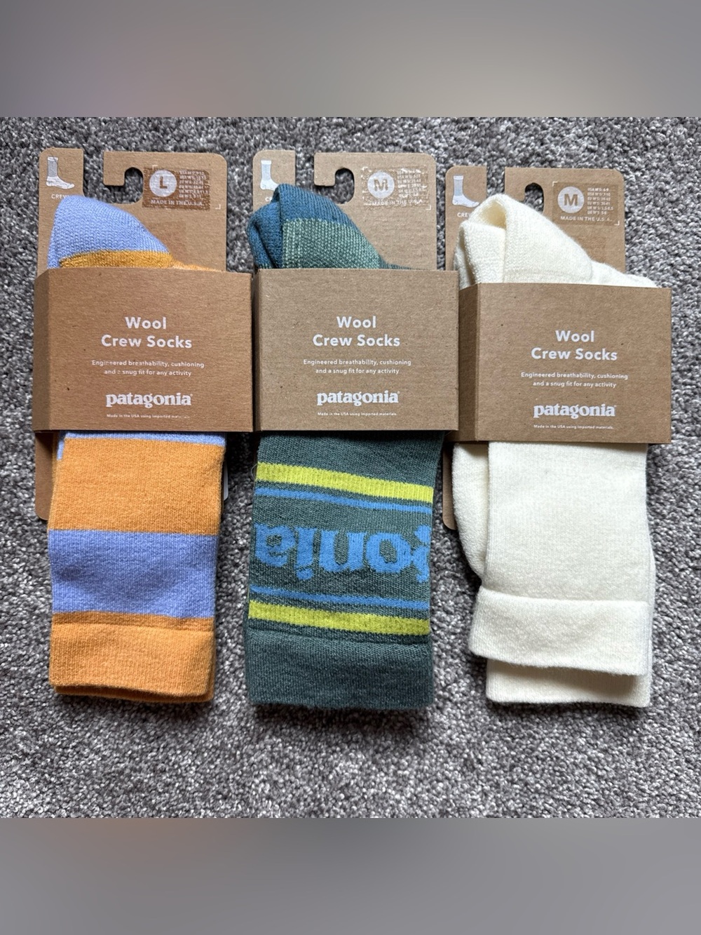 Patagonia Men's Wool Crew Socks - Blue, Orange, Green, Cream